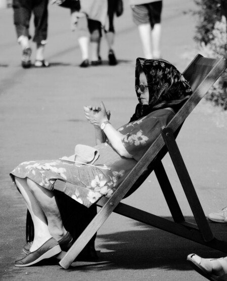 Woman on leas Old woman in deckchair